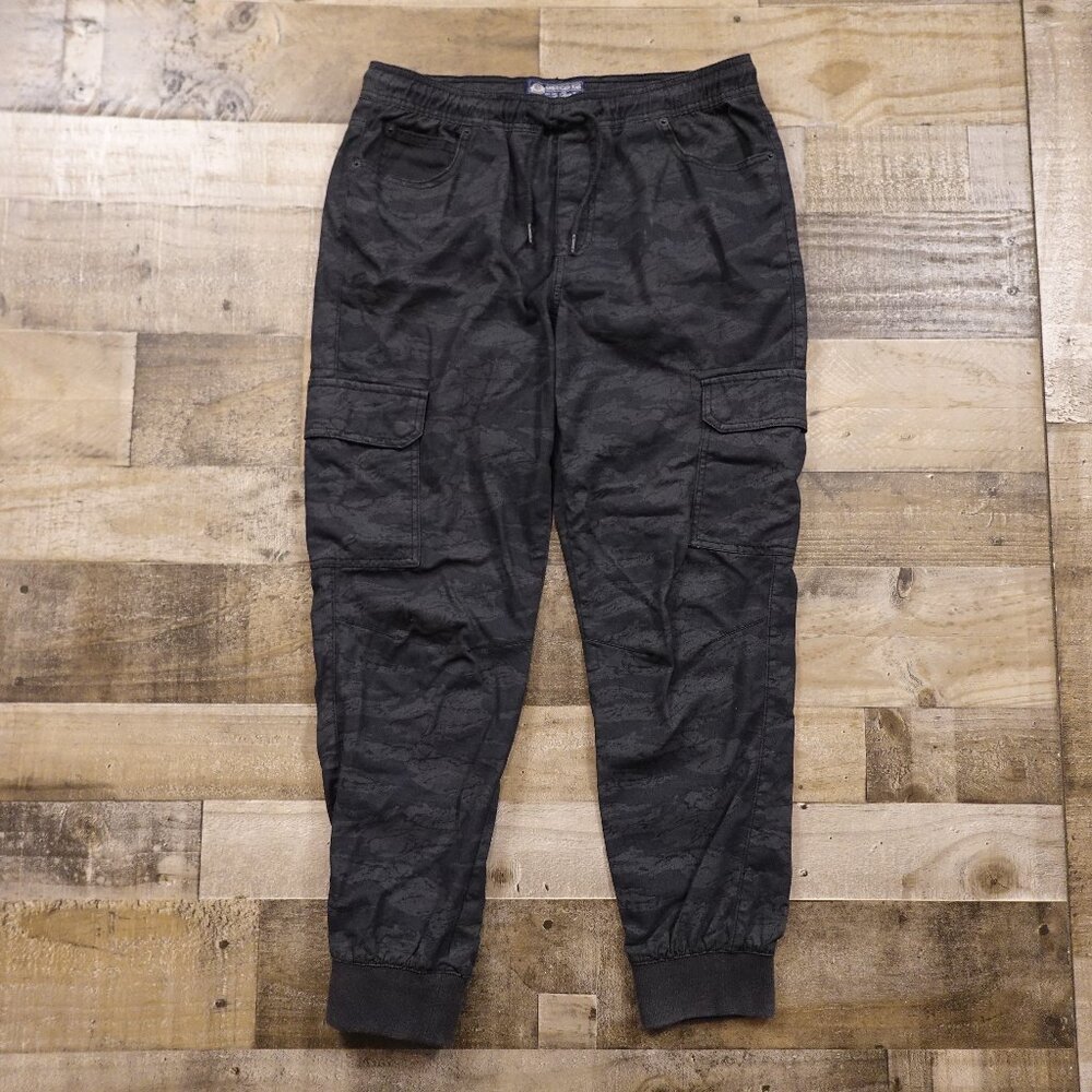 American Rag Camo Cargo‎ Jogger Pants Men’s Medium Black Gray Drawstring